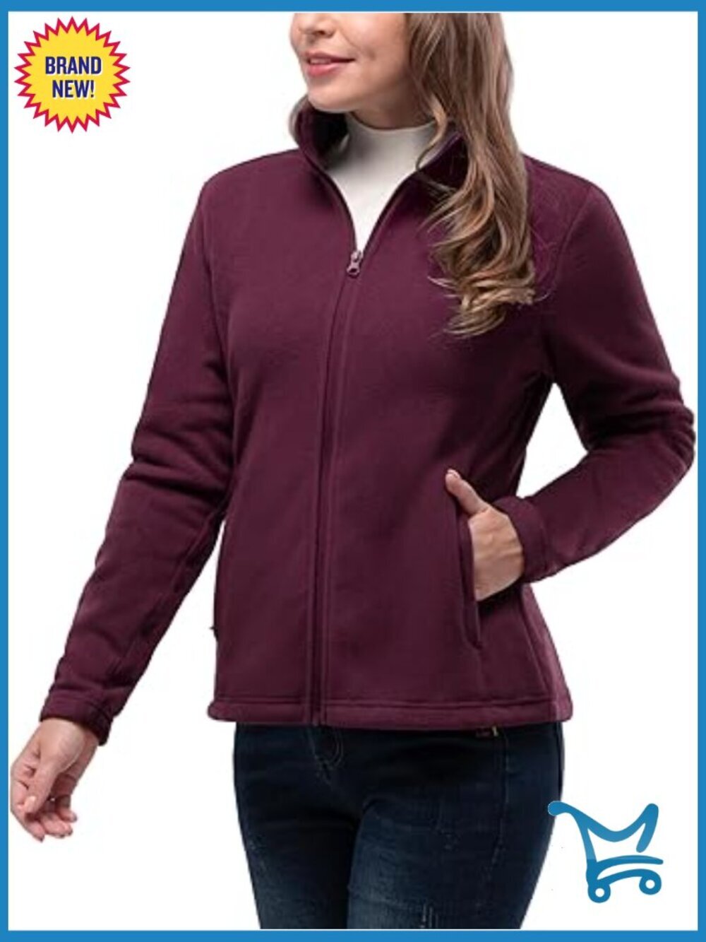 Zip Up Fleece Jacket Long Sleeve Warm Soft Polar Lightweight Coat with Pockets